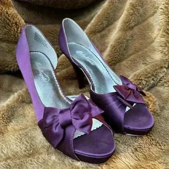Michaelangelo Maribelle Women Size 9M Purple Satin Peep Toe 4" Heel Shoes SH05 - Picture 4 of 11